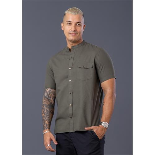 Manderin Collar Short Sleeve Shirt With Pkt.