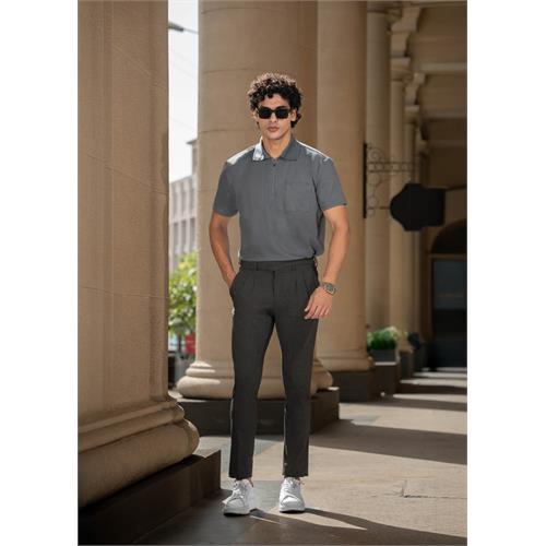 Mens Textured Zipper Polo T-Shirt