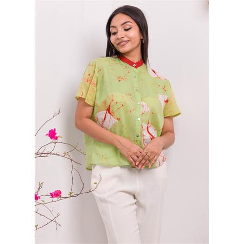 Anthurium Printed Batik Top with Chinese Collar