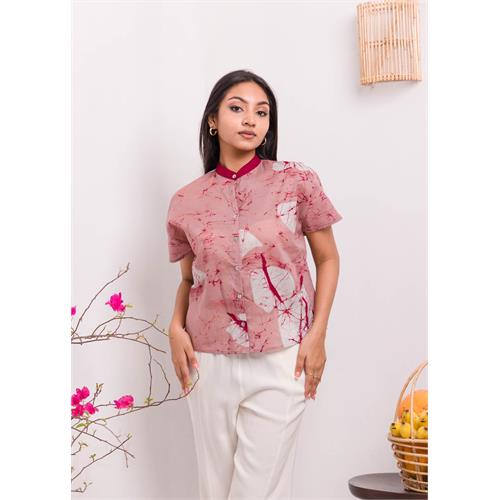 Anthurium Printed Batik Top with Chinese Collar