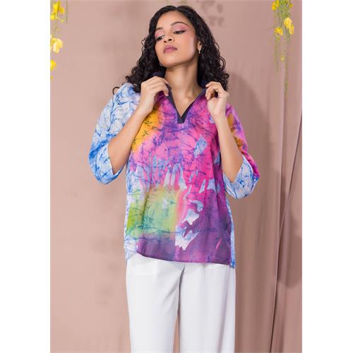 Batik Cracked Floral Blouse With Collar