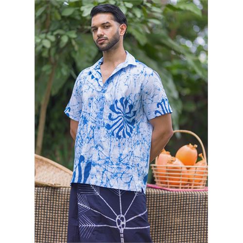 Batik floral cracked blue shirt