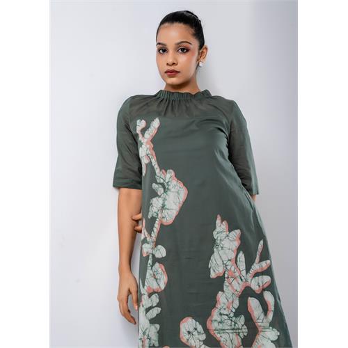 Batik Floral Elasticated High Neck Dress