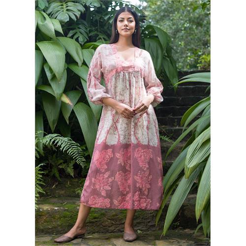 Batik floral puff sleeved maxi dress