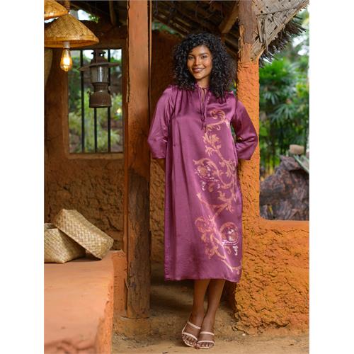 Batik round neck floral detailed straight dress