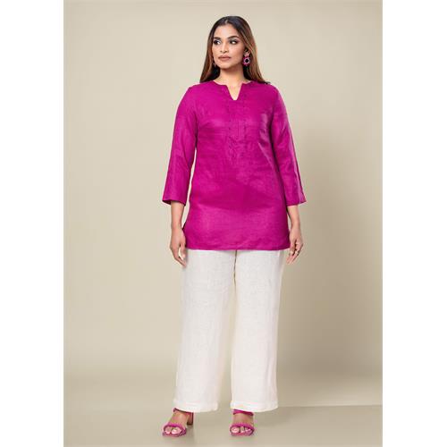 Beaded Linen Blouse With Three Quarter Sleeves