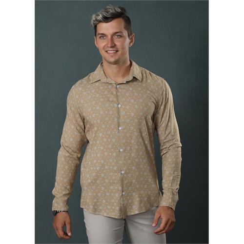 Beige Printed Casual L/S Shirt