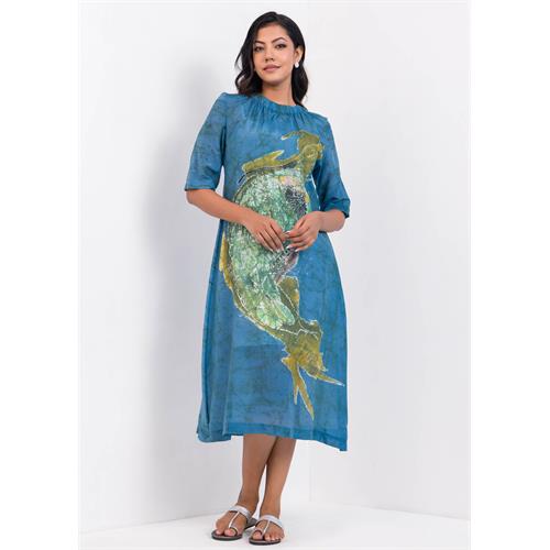 Birdie detailed batik mid - calf dress