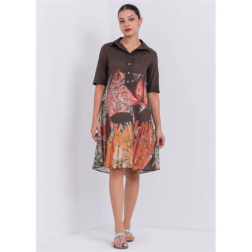 Bird Printed Collared Batik Dress