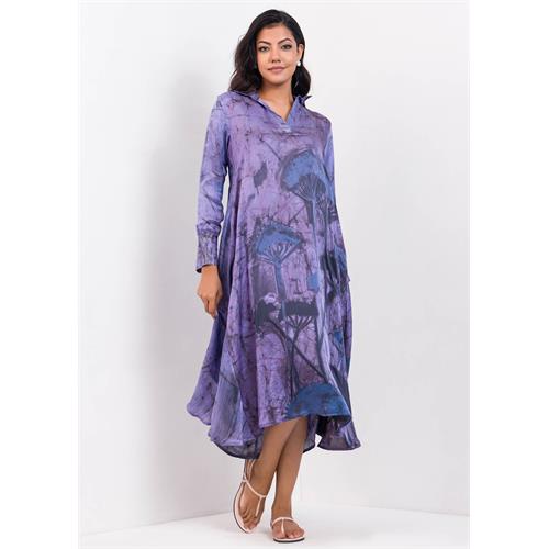 Bishop Sleeved Flared Mid - Calf Batik Dress