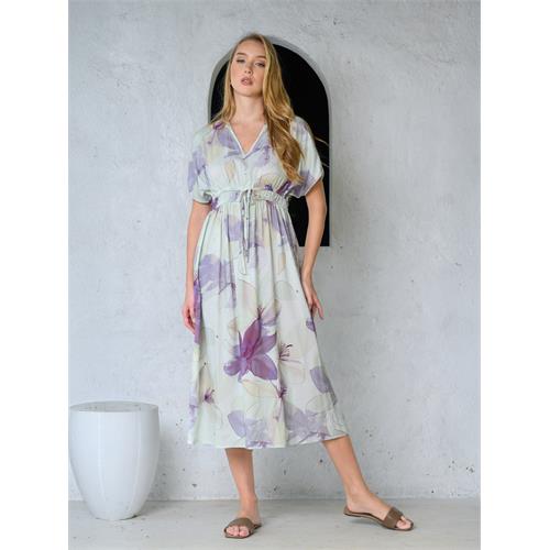 Kimono sleeve printed midi dress