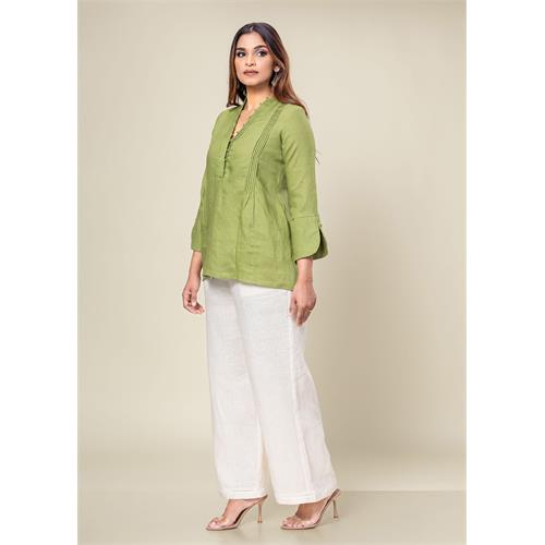 Linen Blouse With Pintuck And Bead Detailing