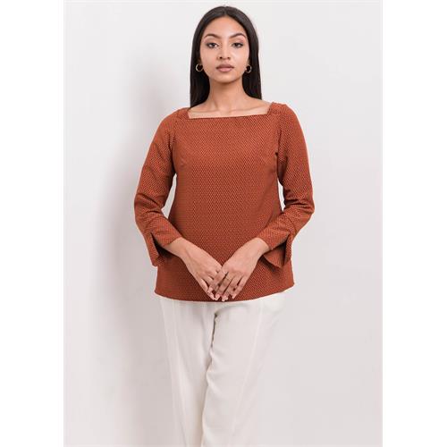 Long Sleeve Blouse With Square Neck