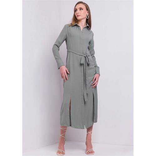 Midi Dress With Slits And Belt