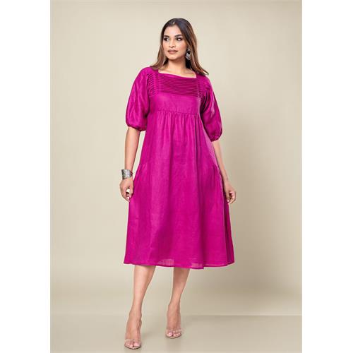 Pintuck Detailed Linen Dress With Side Panels