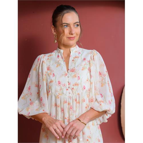 Printed flowy dress with sleeve detail