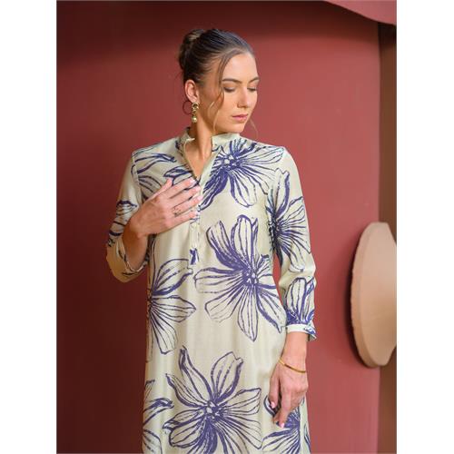 Printed midi dress with mandarin collar