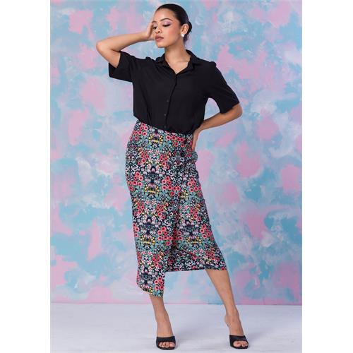 Printed Mock Wrap Skirt