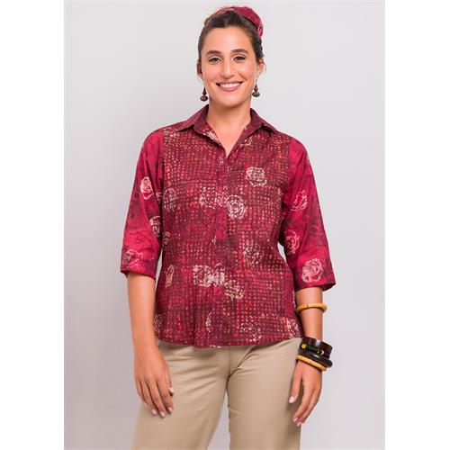 Roses And Potrait Detailed Batik Shirt