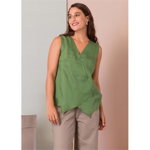 Sleeveless blouse with mock cross over panel