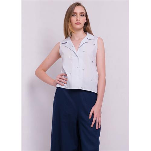 Sleeveless Cuban Collar Crop Shirt