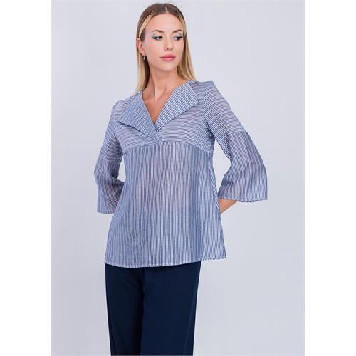 Stripe Blouse With Large Collar