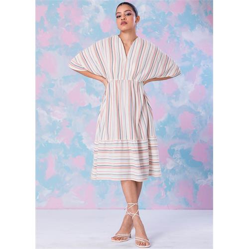 Stripe Dress With Batwing Sleeve