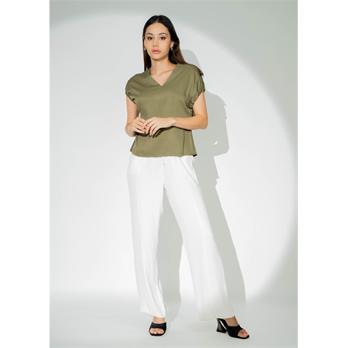 V Neck Blouse With Elasticated Sleeves