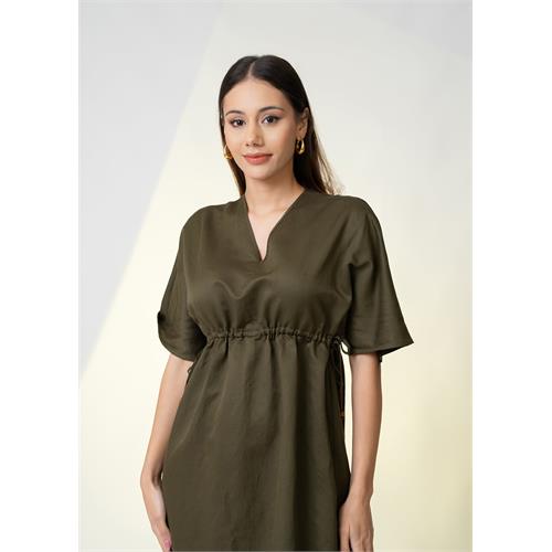 V Neck Draw Cord Dress