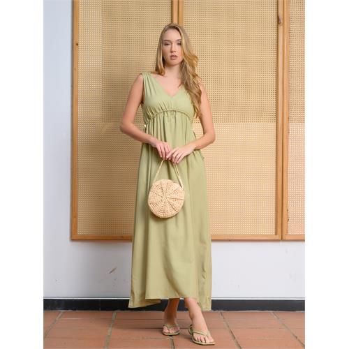 V neck maxi dress with draw string