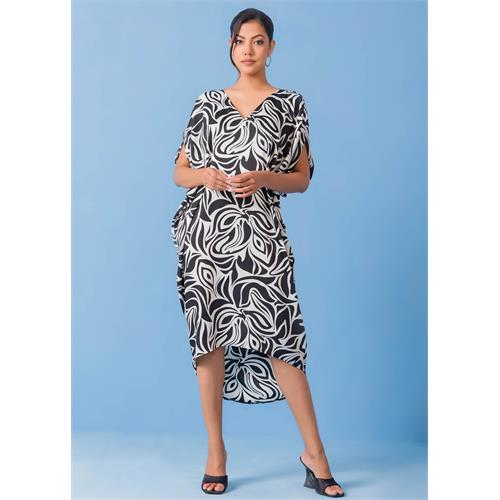 V Printed Neck Kaftan Dress