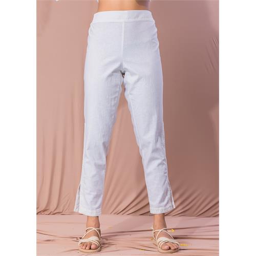 White Linen Pant With Lace Detail