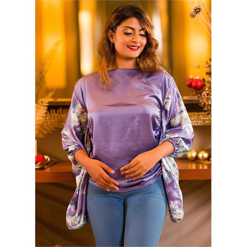 Floral Detail Puff Sleeve Blouse (Blue)