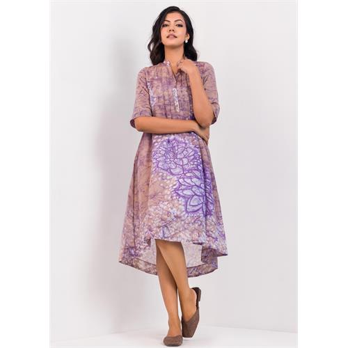 Pin Tucked Detailed Batik Floral Dress