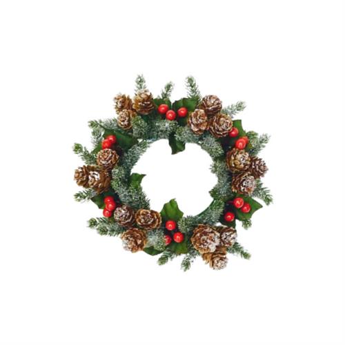 Christmas Artificial Holly Candle Decor Ring with Berries