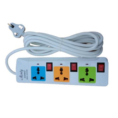 Monty Zorro Power Strip Extension Cord (Trailer Socket) 3 Gang With Individual Switches Wh-713