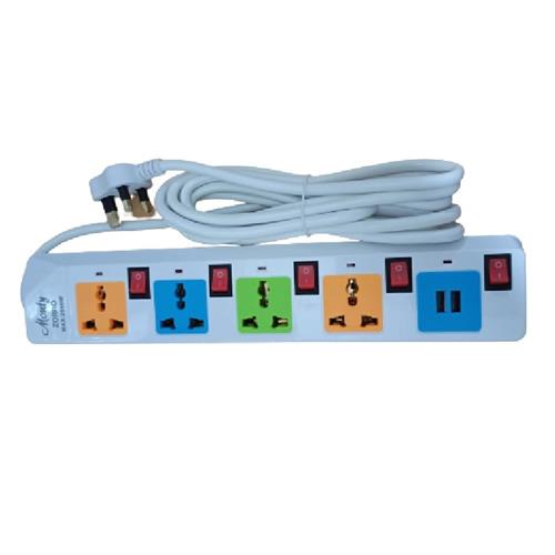 Monty Zorro Power Strip Extension Cord (Trailer Socket) 4 Gang With Individual Switches + USB Wh-715