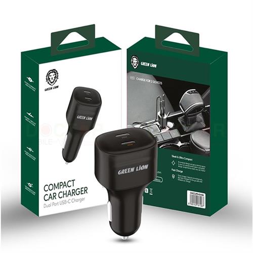 Green Compact Car Charger Dual Port USB-C Charger 45W