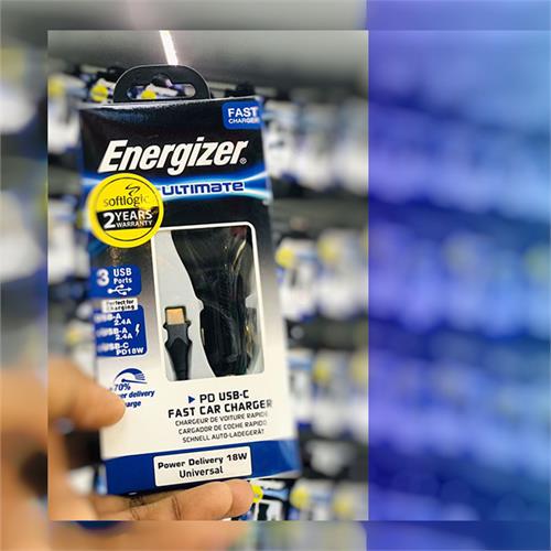 Energizer Ultimate Car Charger PD 18W 3 USB With USB-C To USB-C (1M)