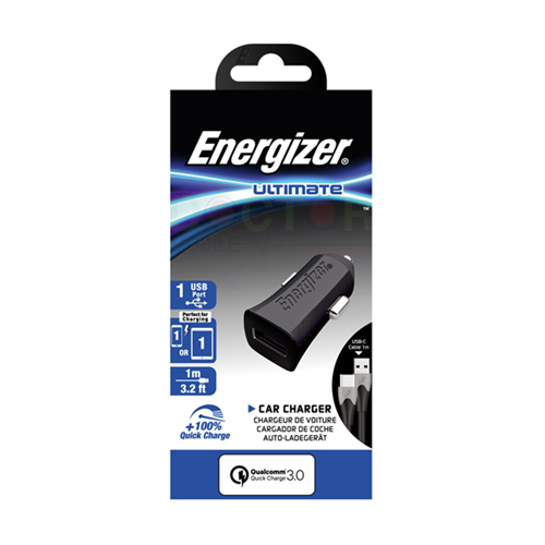 Energizer Ultimate Quick Charger 3.0 Car Charger With 1 USB Port And USB Type C Cable