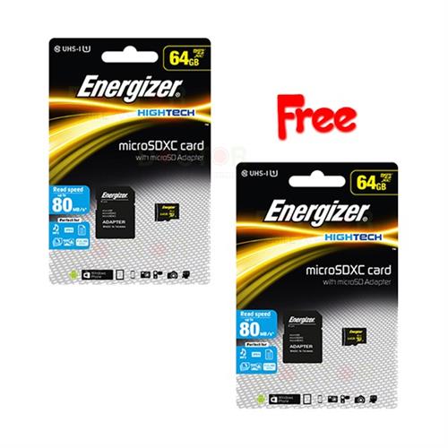 Energizer HIGHTECH MicroSDHC Card 64GB Get 1 FREE