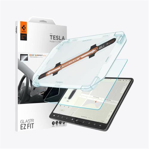 Spigen Tempered Glass Screen Protector [GlasTR EZ FIT] Designed for Tesla Model 3