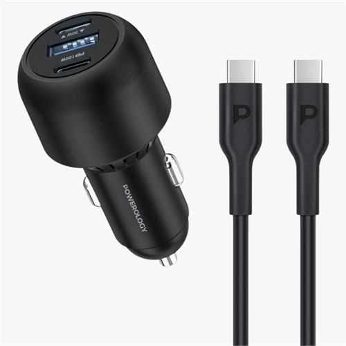 Powerology Ultra-Quick Car Charger 130W with 0.9m/3ft Type-C To Type-C Cable