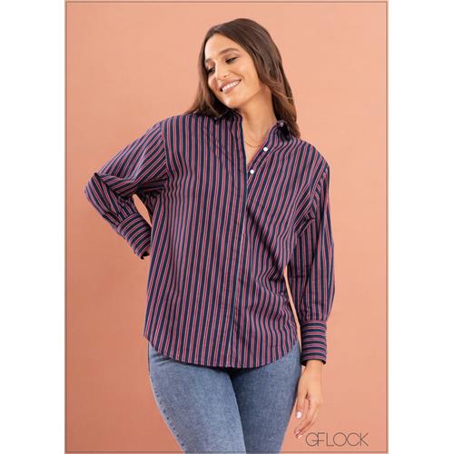 Regular Collar Striped Oversized Shirt - 270323