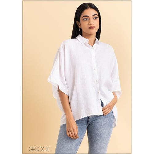 Ruched Back Linen Shirt - 2105