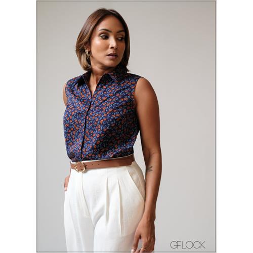 Sleeveless Regular Collar Shirt - 230625