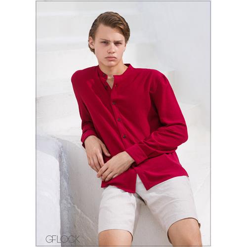 Chinese Collar Long Sleeve Shirt - 200224