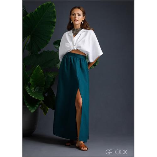 100% Genuine Linen Volume Slit Skirt - 080124