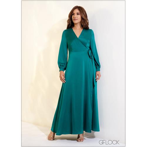 Balloon Sleeved Flared Tie-Up Maxi Dress - 091223