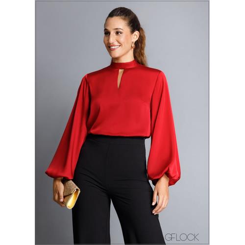 Balloon Sleeved Neck Detail Top - 160824